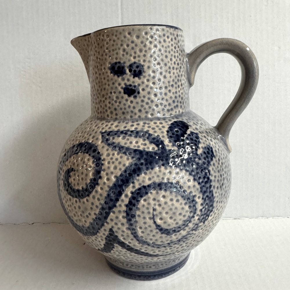 Vtg 70s Scheurich West Germany blue/gray salt glaze stoneware  pitcher/vase